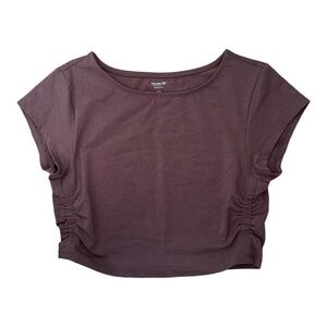 old navy brown cropped top with ruched sides